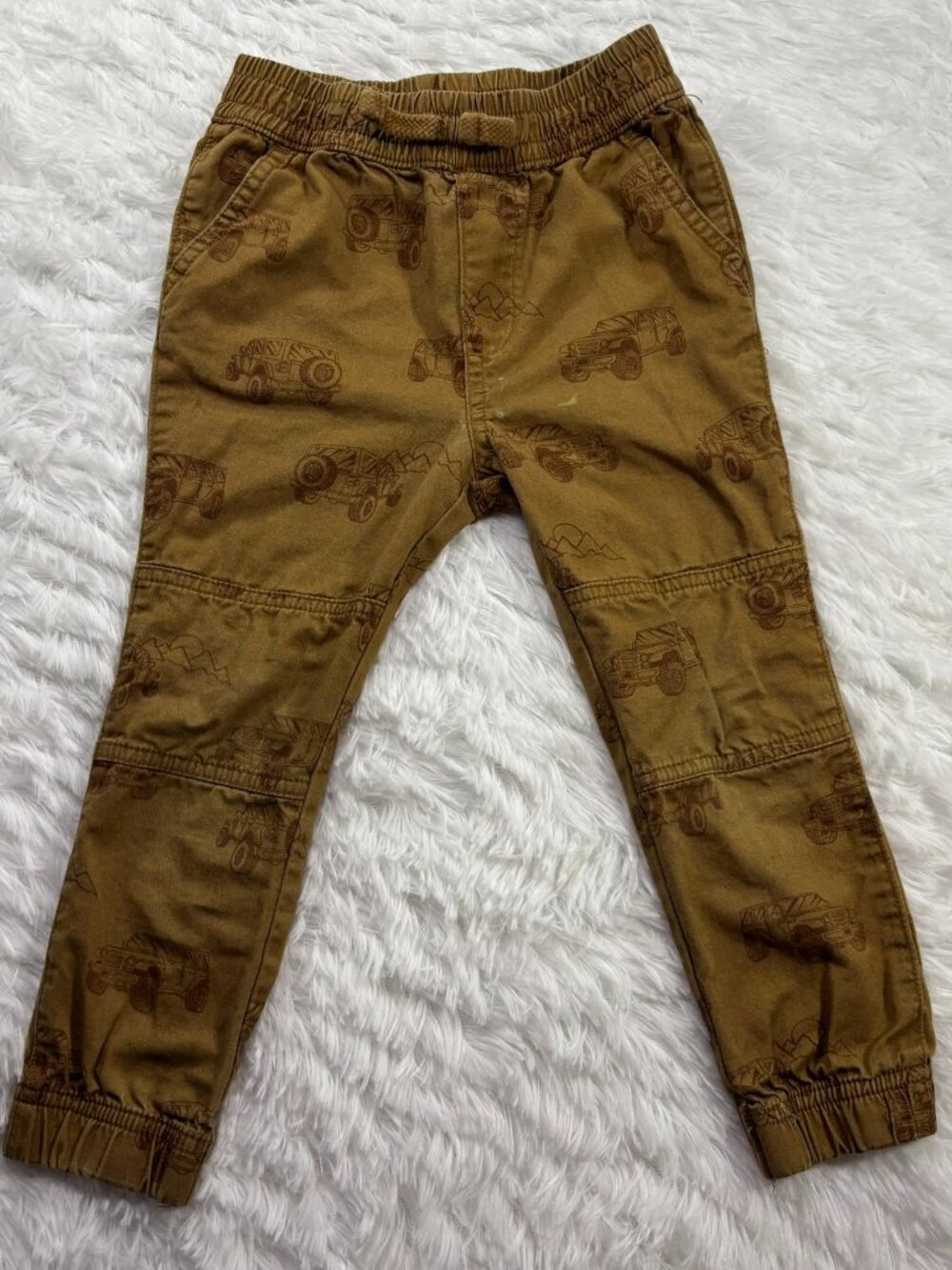 Toddler Boys 4T Joggers Khaki Brown Jeep Off Road Truck Pants Elastic Waist